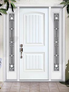 Image of 2 Panel Soft Arch w Planks High Def Door Exterior Image from Samuel Stamping